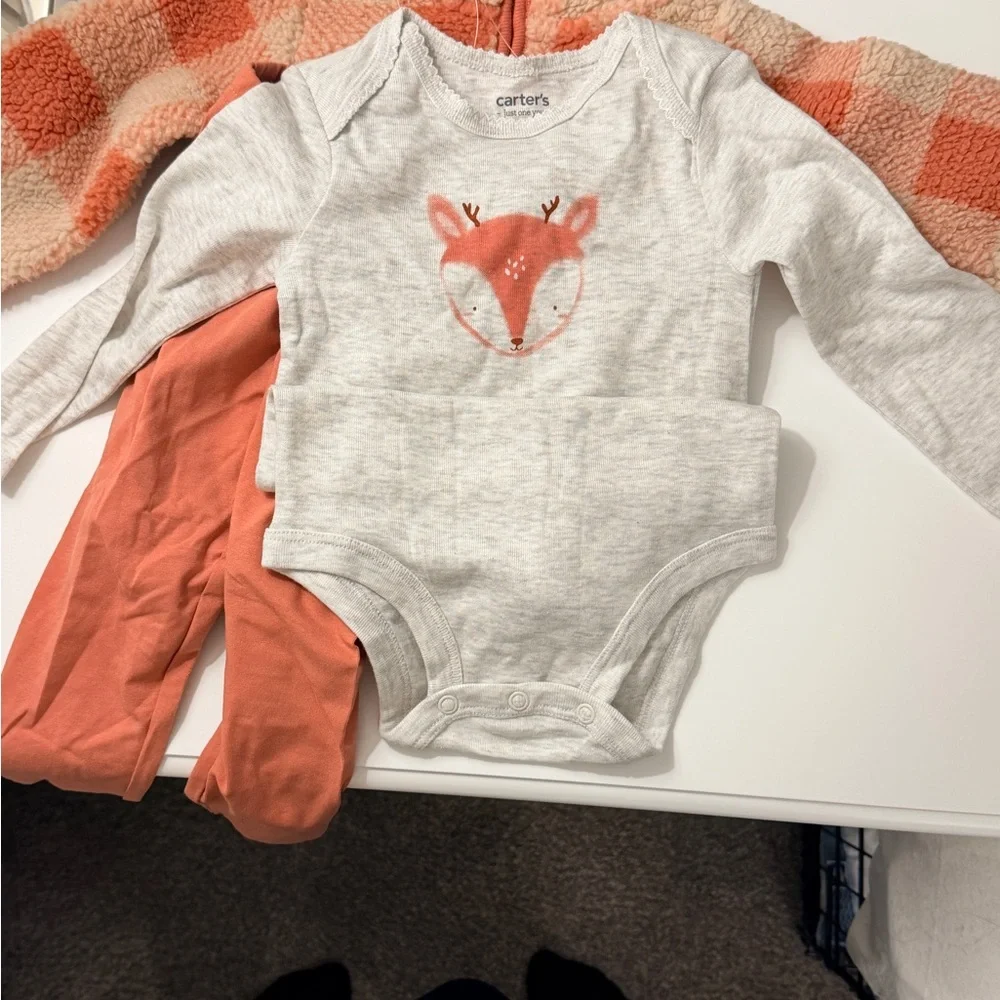 Carter's 3pc Outfit Set Coral Baby Girls‎ Matching Set 18M NEW